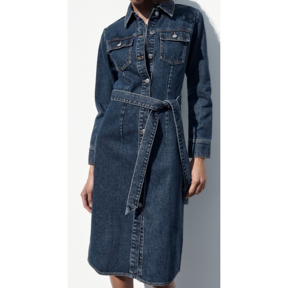 Zara Denim Midi Dress Button Down Size S NEW